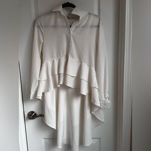 White Ruffled High-Low Blouse
